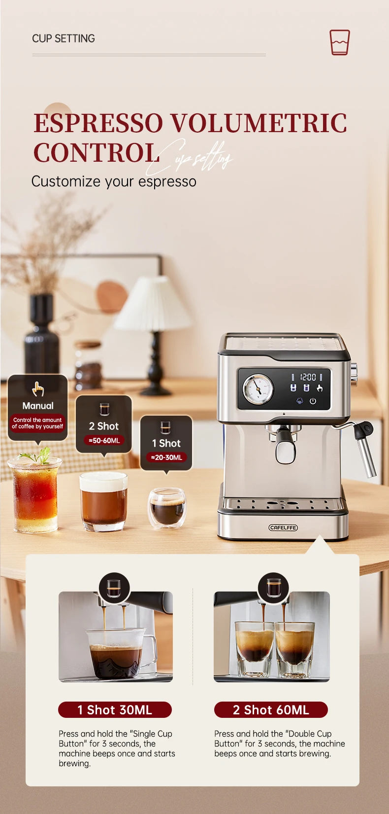 Cafelffe Coffee Maker – Espresso & Cappuccino with Milk Frother