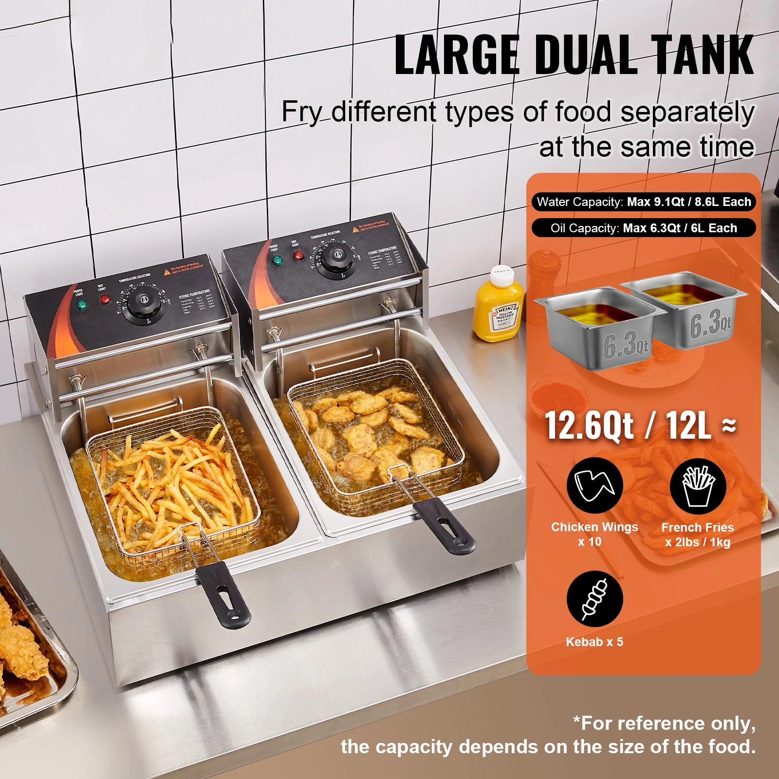 SucceBuy 12L 3000W Commercial Electric Deep Fryer – Dual Tank