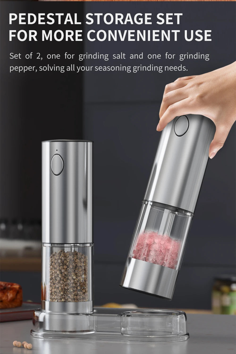 Stainless Steel Electric Pepper Mill – Adjustable Coarseness, USB Charging