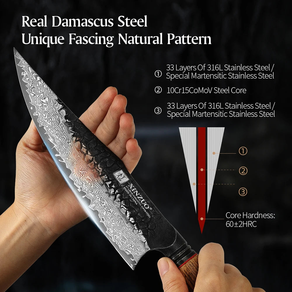 Damascus Steel Kitchen Knife Set 1–5pcs – 10Cr15CoMov Core