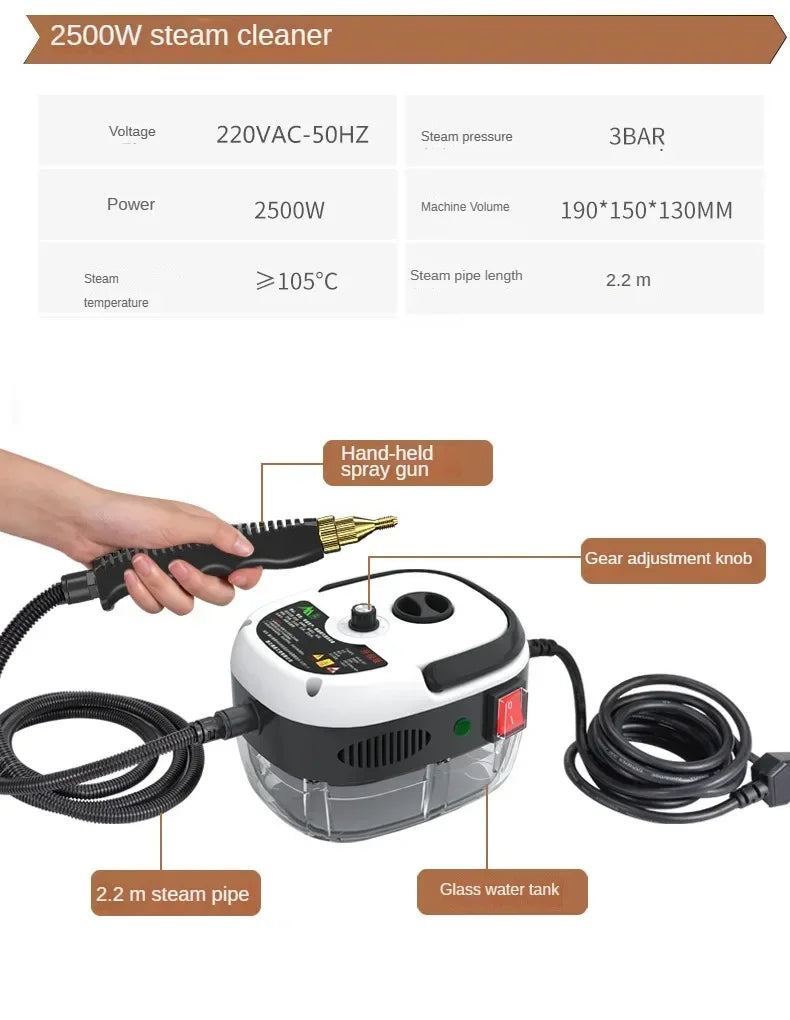 High-Power 2500W Steam Cleaner – Kitchen, Car, Floor & Air Conditioner