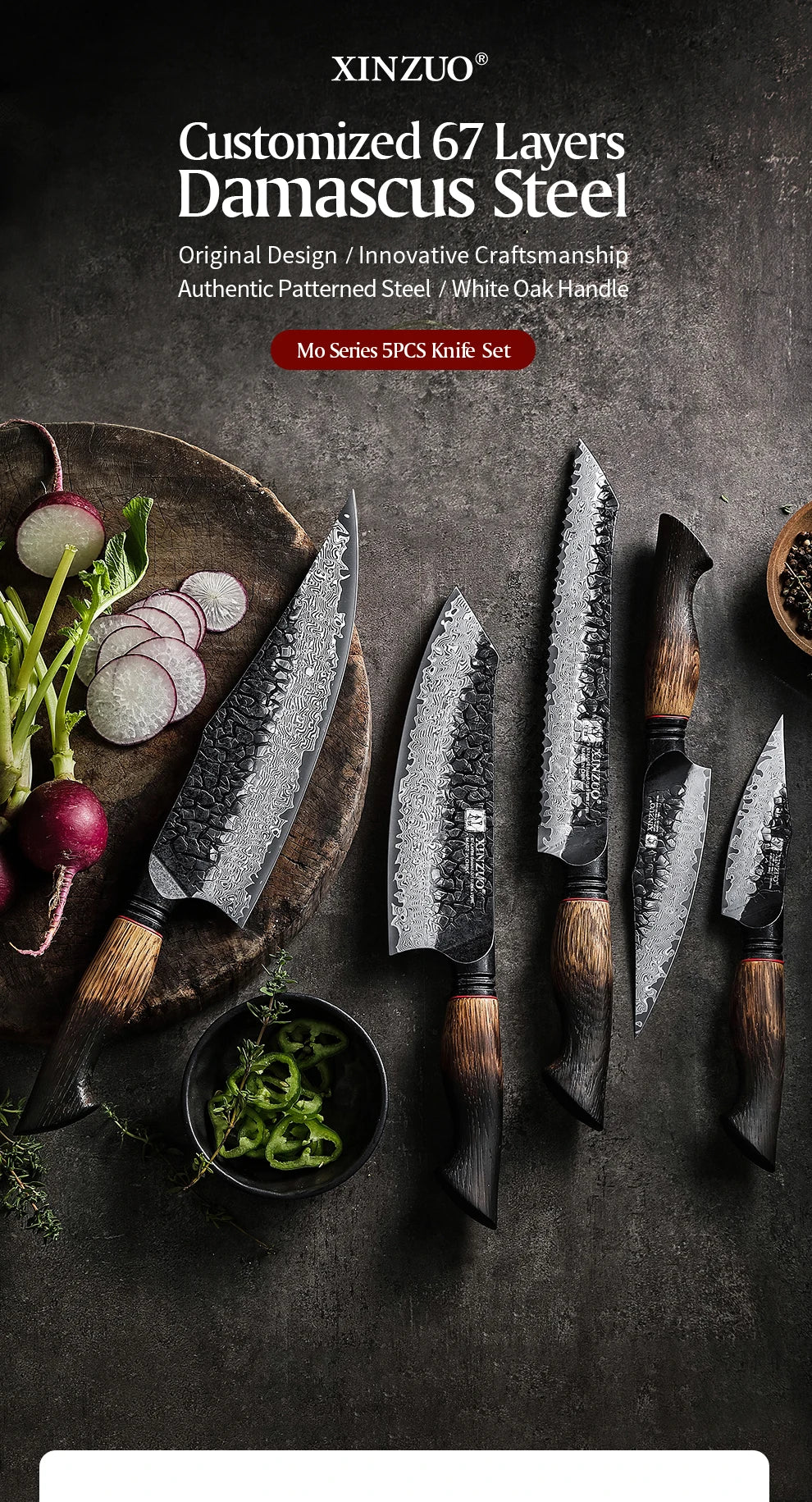 Damascus Steel Kitchen Knife Set 1–5pcs – 10Cr15CoMov Core