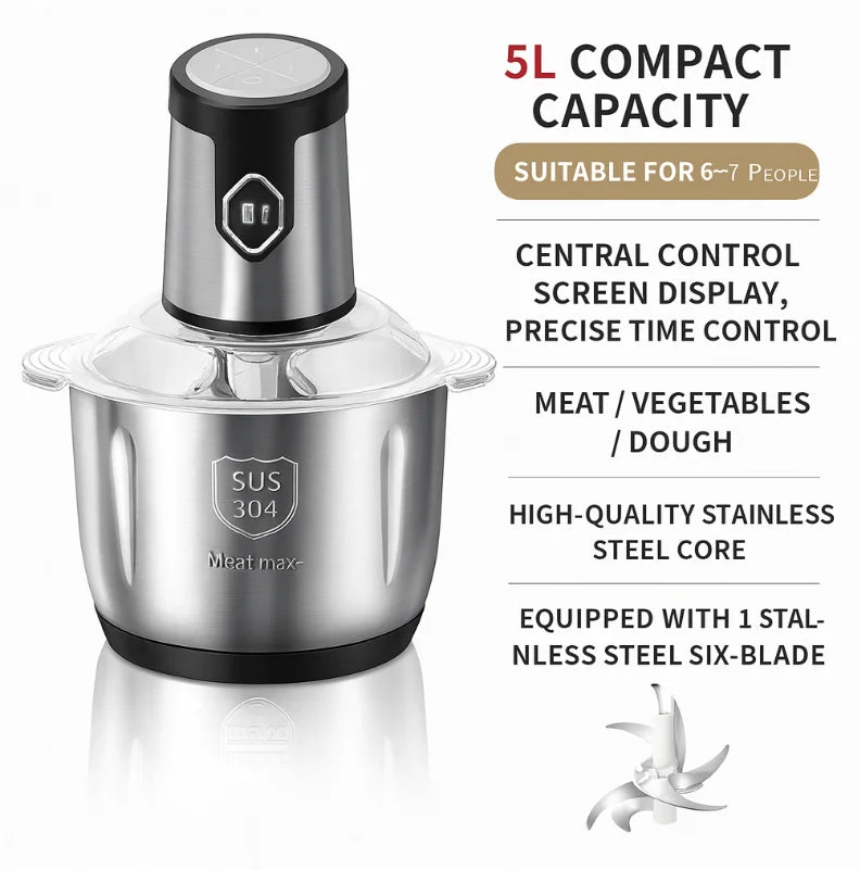 All-in-One Kitchen Chopper 5L – For Meat, Veggies & Dough
