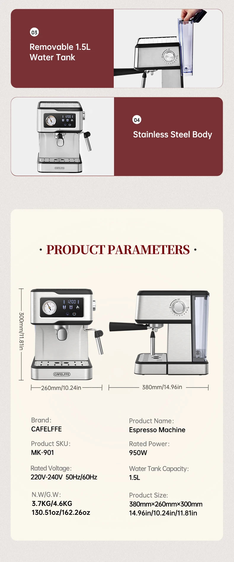 Cafelffe Coffee Maker – Espresso & Cappuccino with Milk Frother