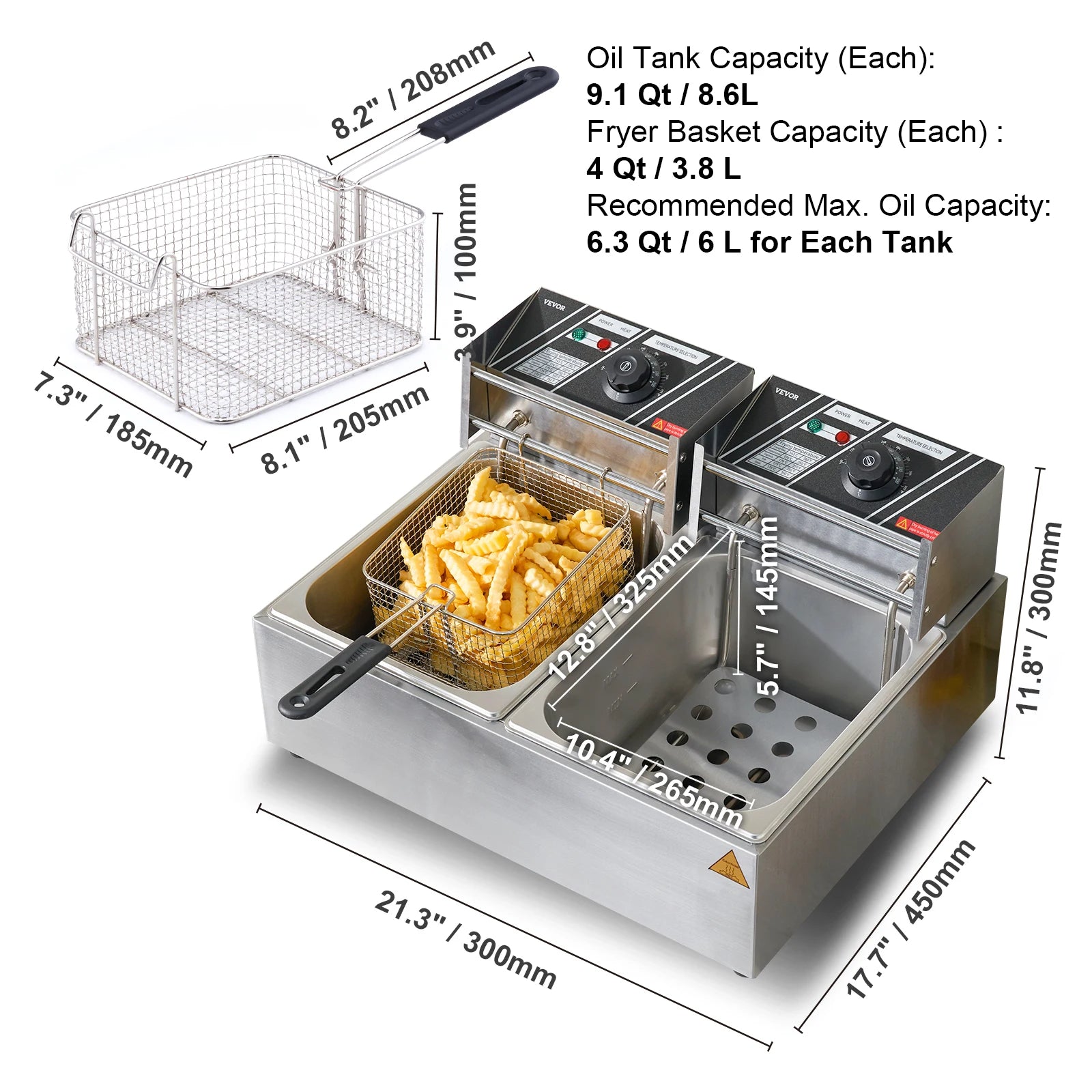 SucceBuy 12L 3000W Commercial Electric Deep Fryer – Dual Tank