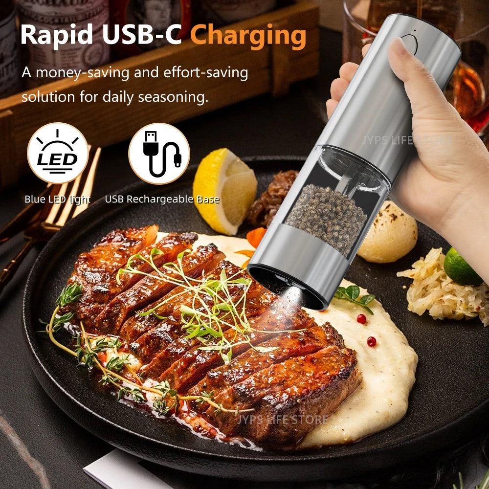 Stainless Steel Electric Pepper Mill – Adjustable Coarseness, USB Charging