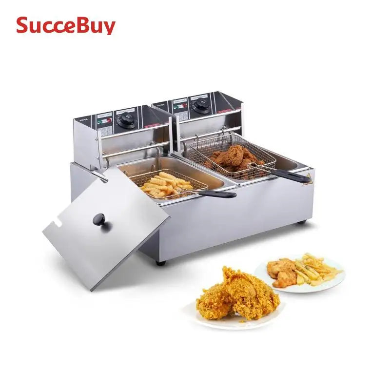SucceBuy 12L 3000W Commercial Electric Deep Fryer – Dual Tank