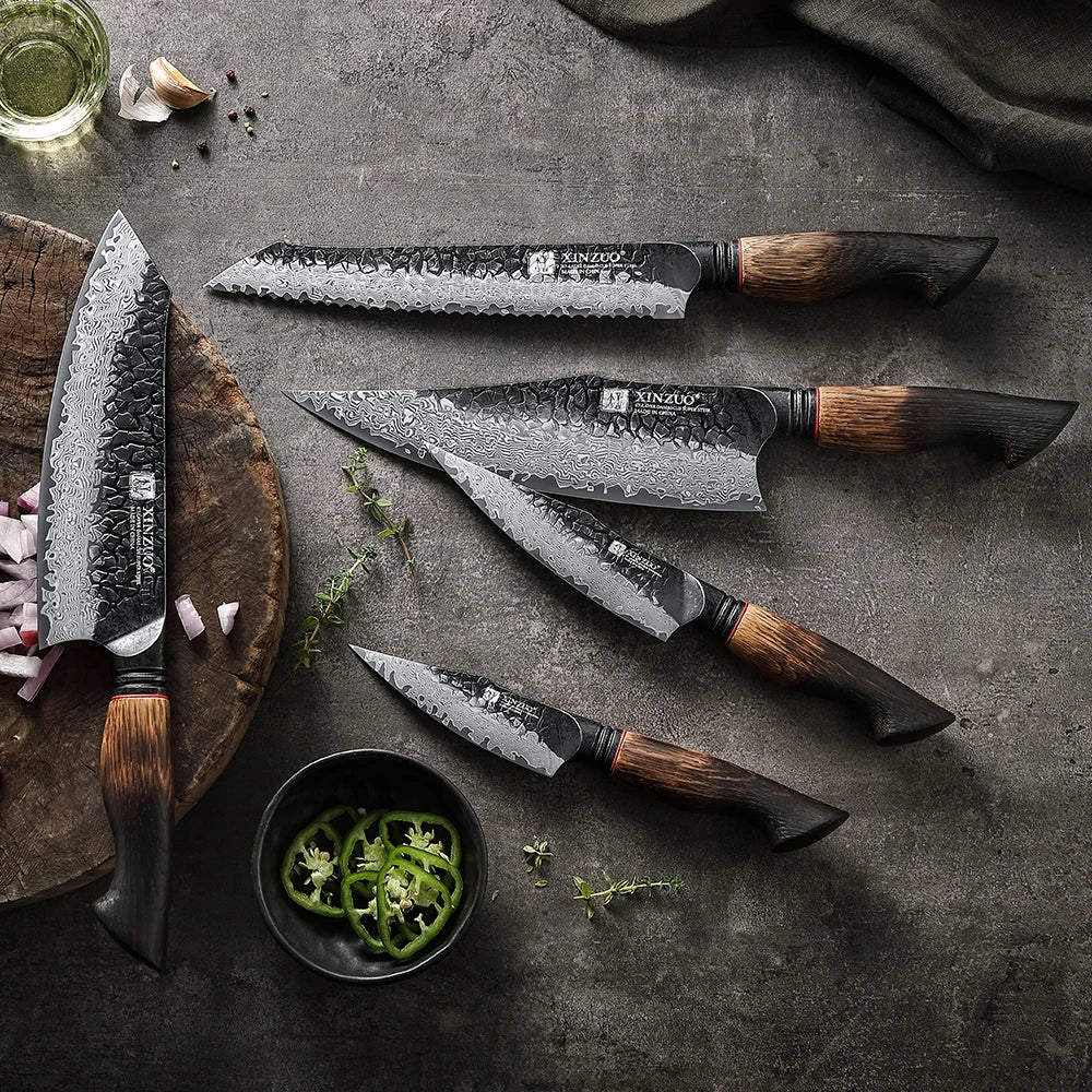 Damascus Steel Kitchen Knife Set 1–5pcs – 10Cr15CoMov Core