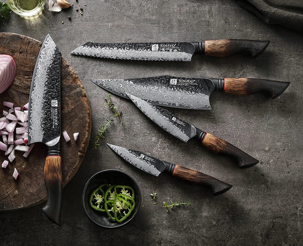 Damascus Steel Kitchen Knife Set 1–5pcs – 10Cr15CoMov Core