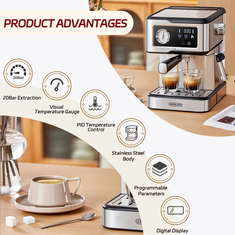 Cafelffe Coffee Maker – Espresso & Cappuccino with Milk Frother