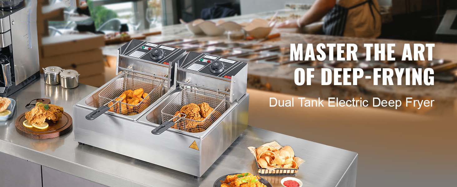 SucceBuy 12L 3000W Commercial Electric Deep Fryer – Dual Tank