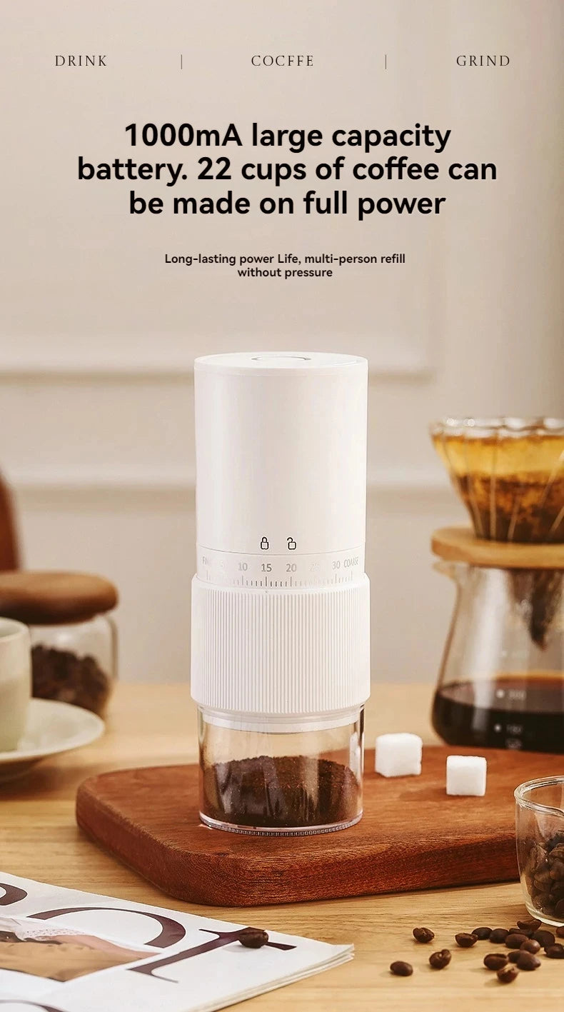 Electric Coffee Grinder – Portable, USB Rechargeable, 30-Level Adjustment