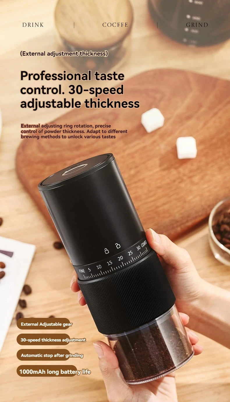 Electric Coffee Grinder – Portable, USB Rechargeable, 30-Level Adjustment