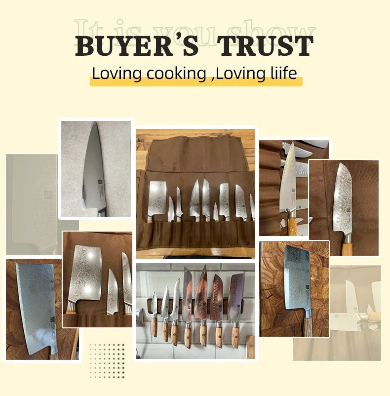 Damascus Steel Kitchen Knife Set – Olive Wood Handle, 1–8pcs
