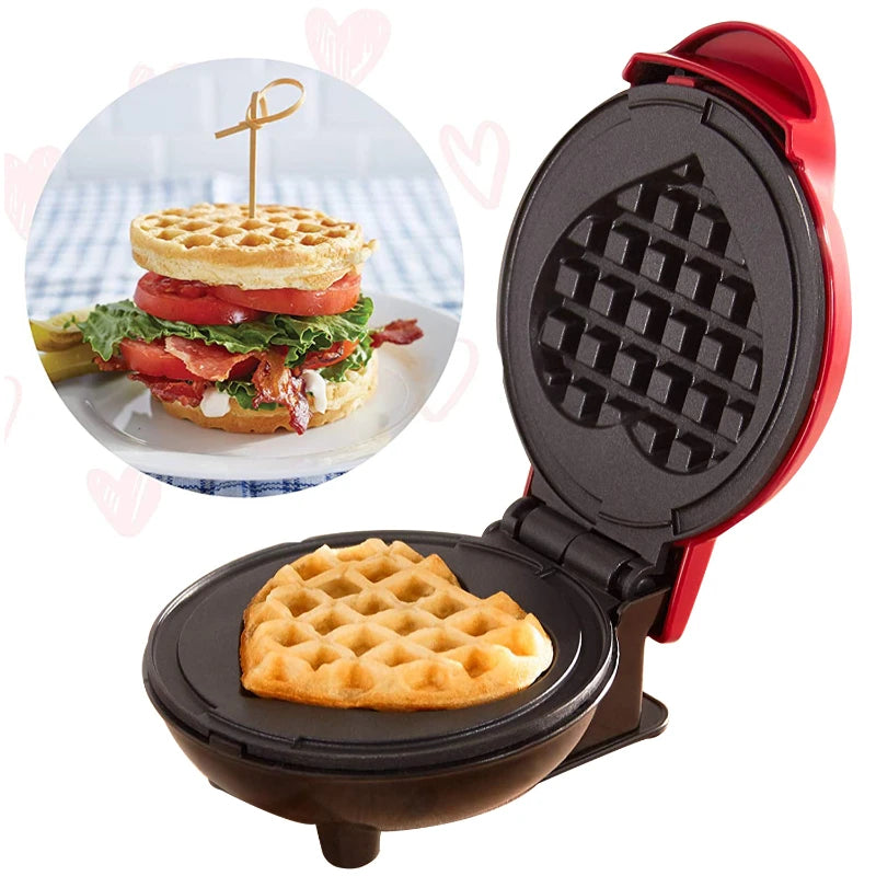 Portable Electric Heart-Shaped Waffle Maker – Home Breakfast