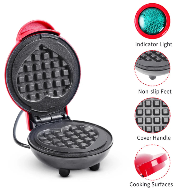Portable Electric Heart-Shaped Waffle Maker – Home Breakfast
