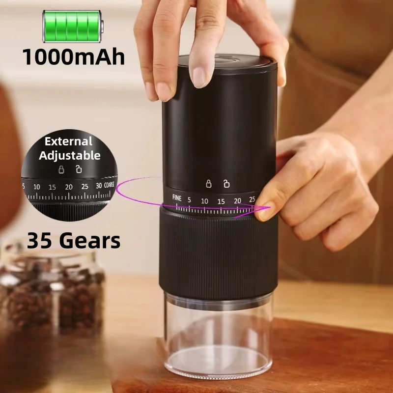 Electric Coffee Grinder – Portable, USB Rechargeable, 30-Level Adjustment