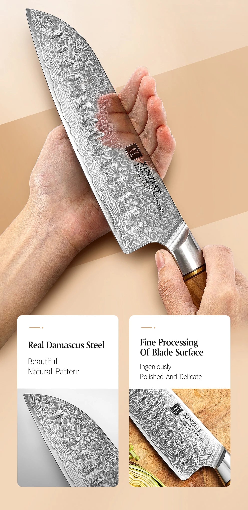 Damascus Steel Kitchen Knife Set – Olive Wood Handle, 1–8pcs