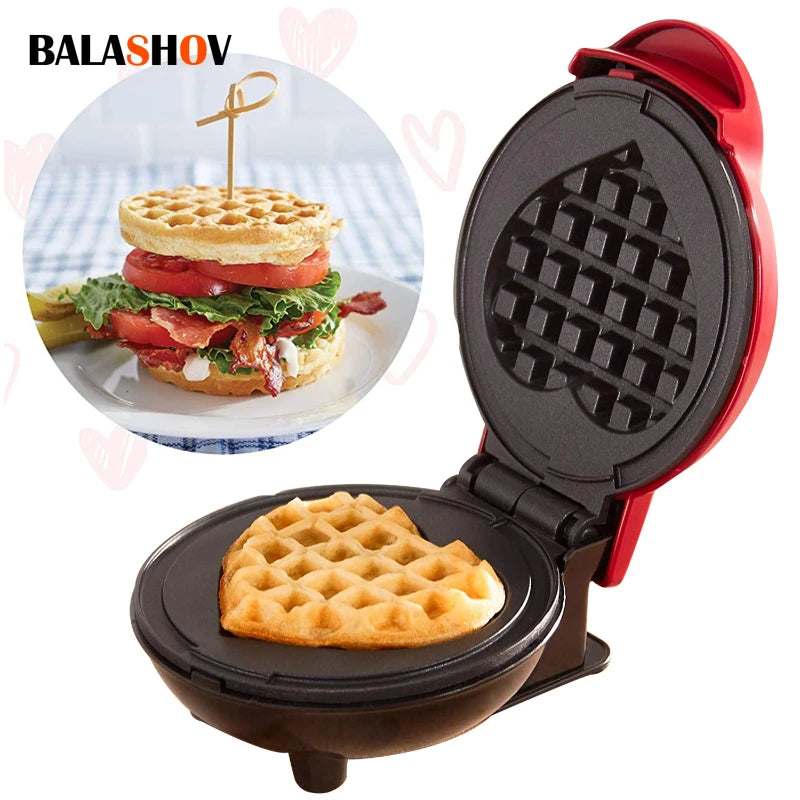 Portable Electric Heart-Shaped Waffle Maker – Home Breakfast