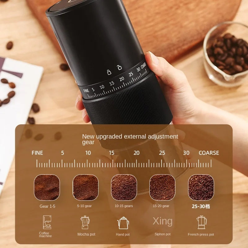 Electric Coffee Grinder – Portable, USB Rechargeable, 30-Level Adjustment