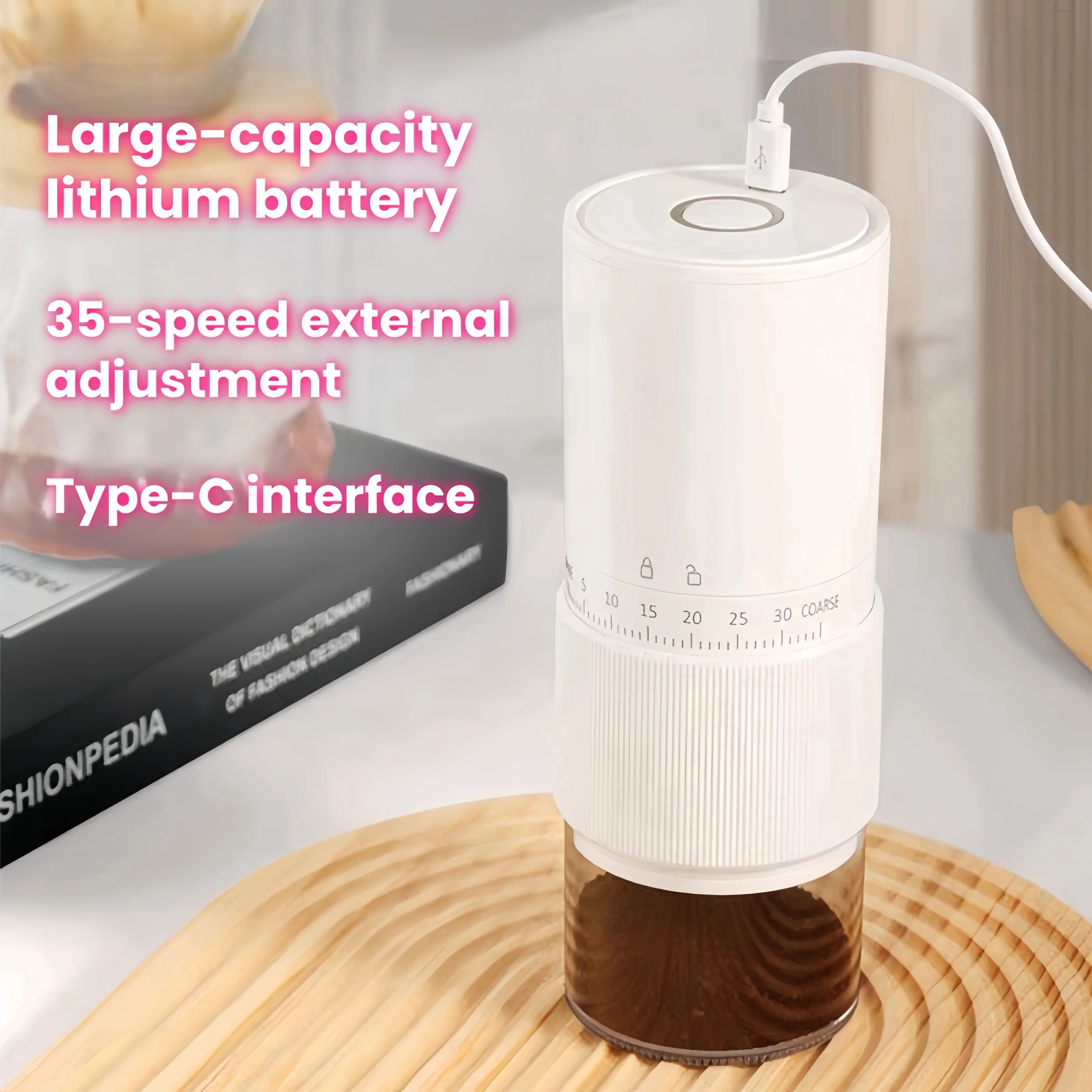 Electric Coffee Grinder – Portable, USB Rechargeable, 30-Level Adjustment