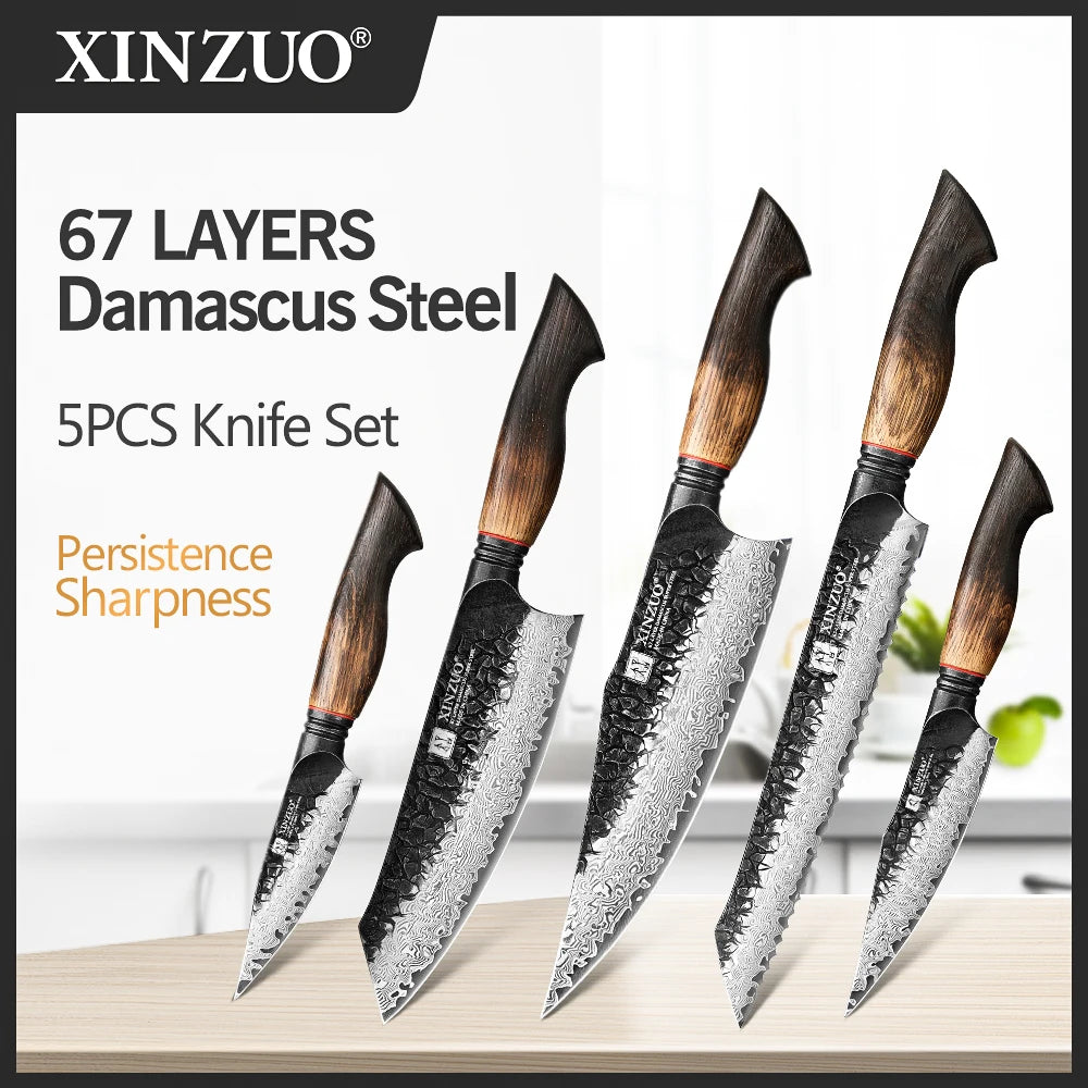 Damascus Steel Kitchen Knife Set 1–5pcs – 10Cr15CoMov Core