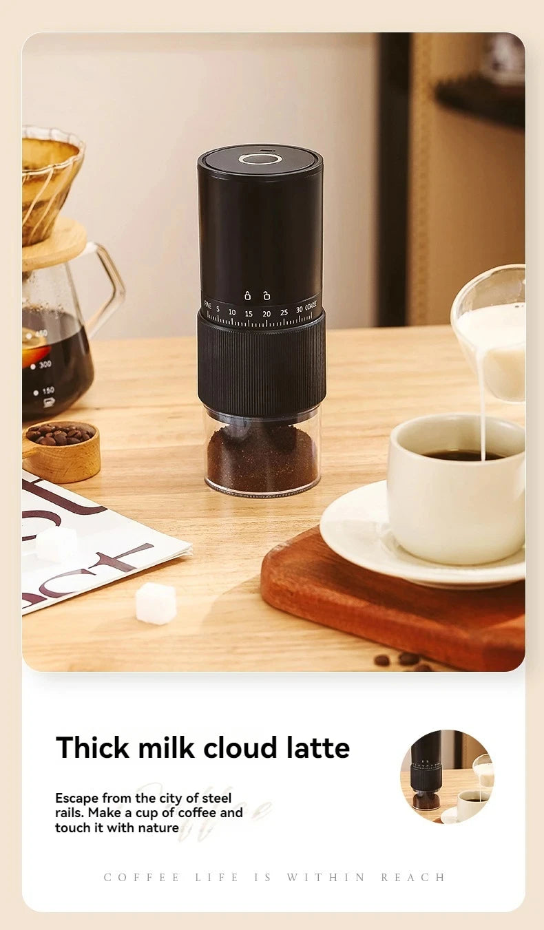 Electric Coffee Grinder – Portable, USB Rechargeable, 30-Level Adjustment