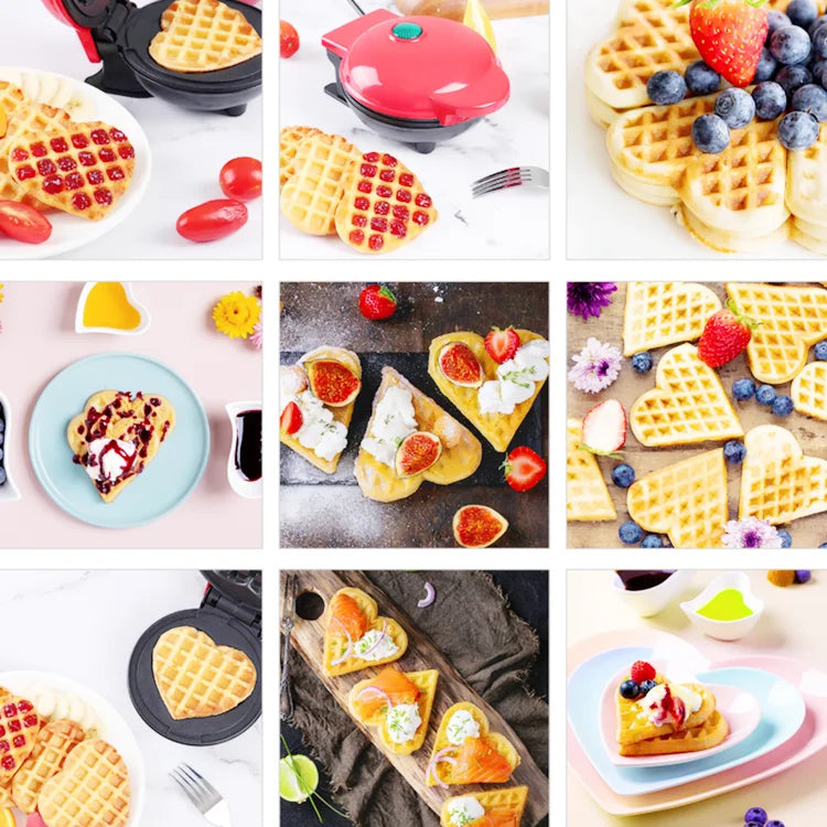 Portable Electric Heart-Shaped Waffle Maker – Home Breakfast