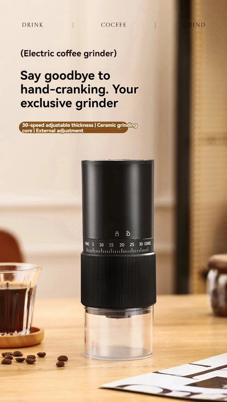 Electric Coffee Grinder – Portable, USB Rechargeable, 30-Level Adjustment