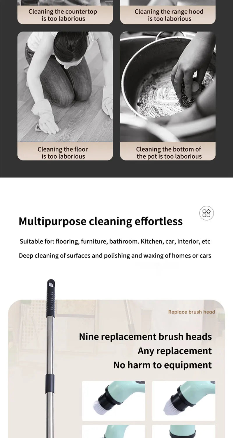 Electric Spin Cleaning Brush – 9 Attachments for Home & Kitchen