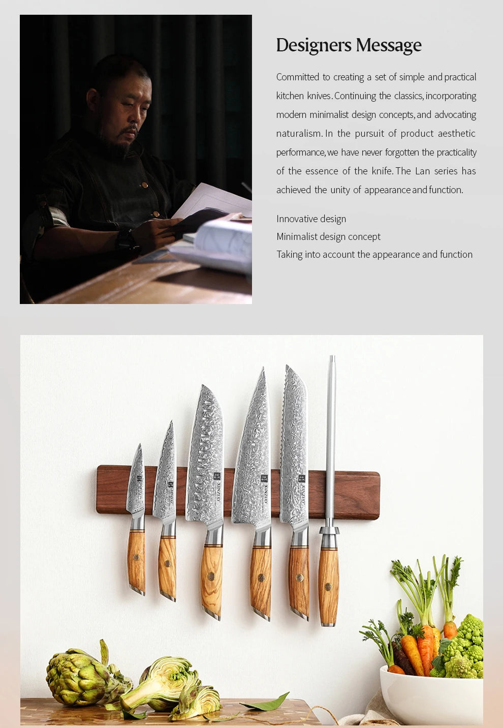 Damascus Steel Kitchen Knife Set – Olive Wood Handle, 1–8pcs