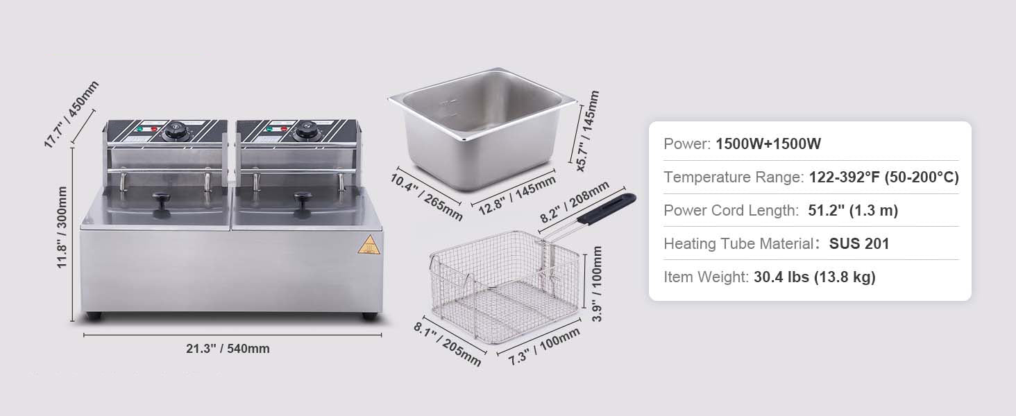 SucceBuy 12L 3000W Commercial Electric Deep Fryer – Dual Tank
