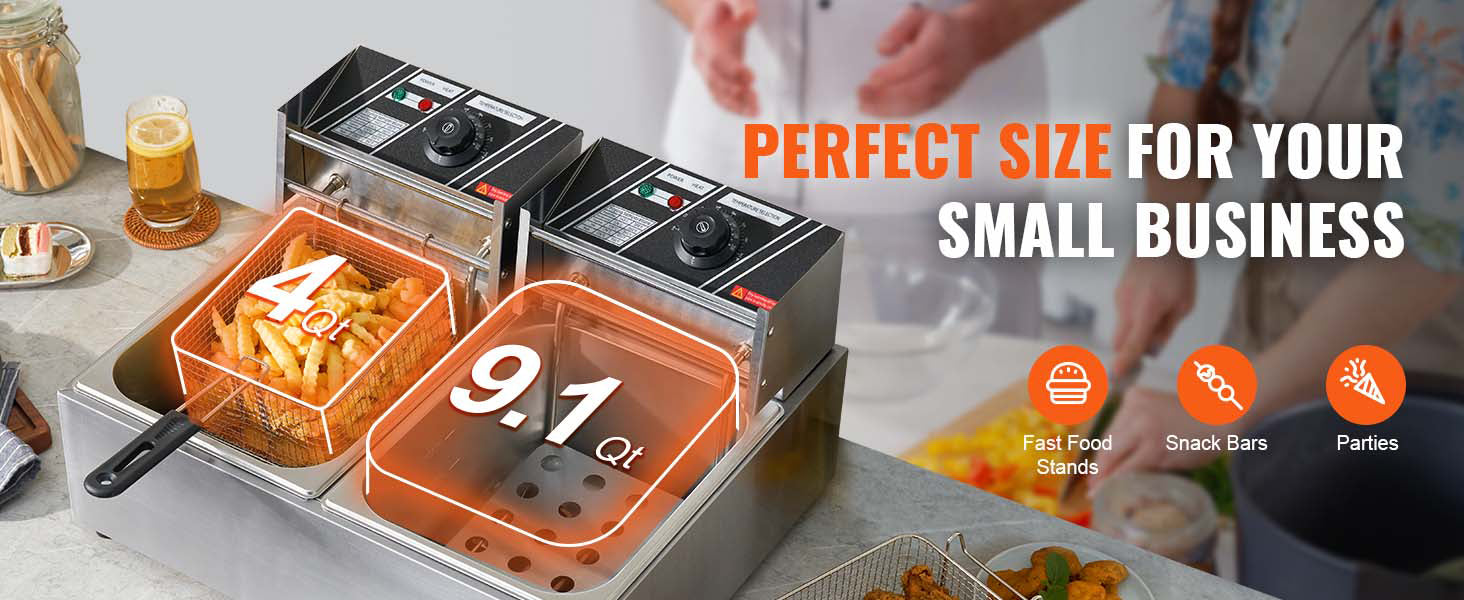 SucceBuy 12L 3000W Commercial Electric Deep Fryer – Dual Tank